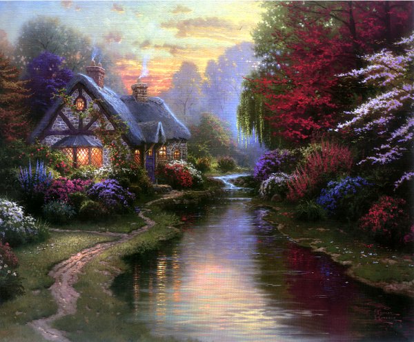 (image for) Handmade oil painting Copy paintings of famous artists Thomas Kinkade's painting, NO.100